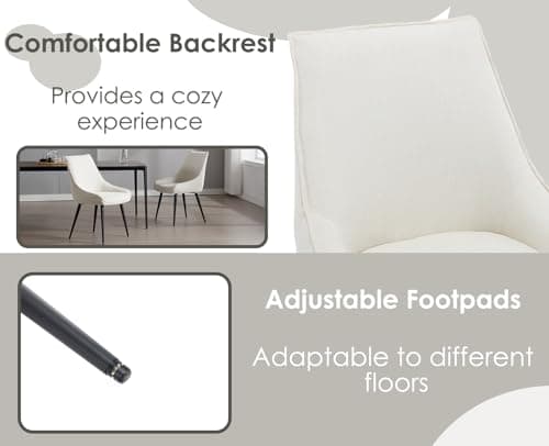 Wahson Lot de 2 Chaises Salle à Manger, Chaises de Salle à Manger en Chenille Chaise de Cuisine Moderne avec Pied en Métal, Chaise Salle a Manger avec Coussin Épais pour Cuisine/Salon, Blanc