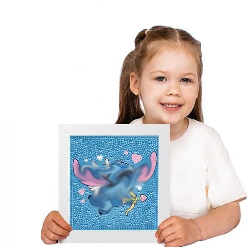 Cute Bleu Cartoon Diamant Painting,Avec Cadre,15x15 cm,Kit de Peinture Diamant Anime,Mignon Kawaii DIY 5D Diamond Painting Décoration Chambre,Peinture Diamant Coeur D'amour Dessin Animé pour Enfant
