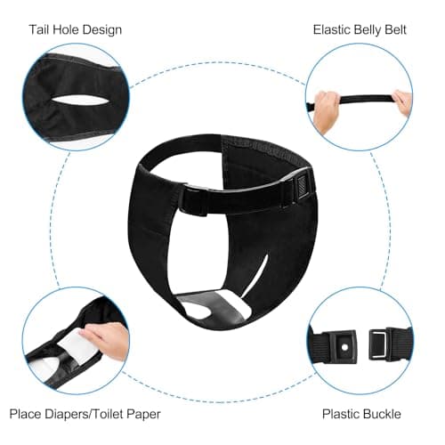 Magrimaxio Couche pour Chien Femelle, Culotte Chiennes, Lot de 3 Couches Chien Lavable avec 30 Serviettes Hygiéniques, Couche pour Chiennes en Chaleur, Culotte Menstruelle pour Chien, Noir (L)