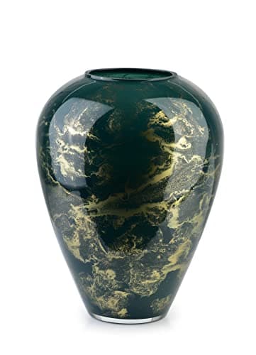 Terroso - Vase - Verre Vert soufflé à la Bouche - Aspect Luxueux, élégant et stylé - 27 cm de Haut - Aspect marbre - Vase à Fleurs
