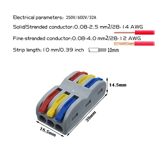 Connecteur Electrique, CESFONJER SPL-3 Bornes de Connexion, 3 in 3 out 6 Ports Compact Connecteur Ressort Bornier (13 Pcs)