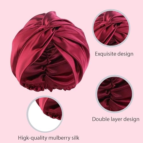 ZEACCT 1 Bonnet de Nuit Double Face, Bonnet de Cheveux Turban de Sommeil, Bonnet de Nuit en Soie, Soie de Mûrier pour Les Soins, Bonnet de Nuit Double Couche, pour Cheveux Longs, Raides et Bouclés.