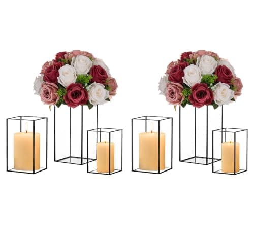 Lanterne Bougie Verre Bougeoir Noir: Hewory Set de 6 Lanternes à Bougie Décoratives Métal pour Centre de Table Mariage Décoration Salle à Manger