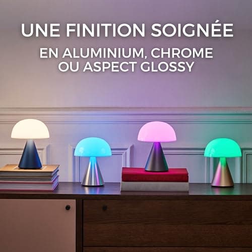 Lexon MINA L Lampe Champignon LED sans fil rechargeable, lampe à poser avec 9 couleurs de lumière avec variateur d'intensité, tactile et rechargeable, jusqu'à 24h d'autonomie - Orange