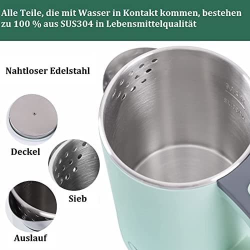 Petite 800 ml bouilloire de voyage en acier inoxydable - 5 minutes - Mini portable bouilloire de camping - Silencieux