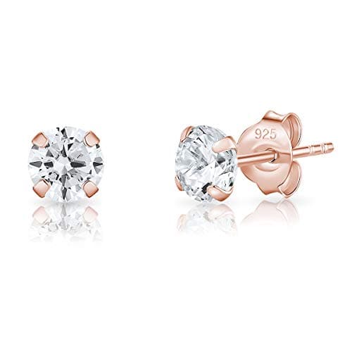 DTPsilver® boucles d'oreilles femme argent 925 - MINI/Petits/Moyens Clous Puces d'oreilles en Plaqué Or Rose et Oxyde de Zirconium Ronds - Diamètre: 5 mm - Blanc/Clair CZ