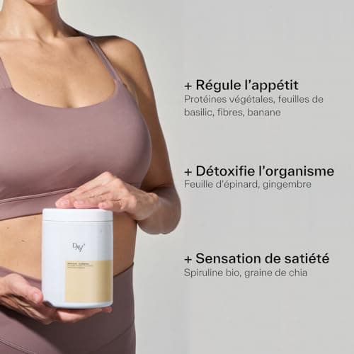 DAY+ | Poudre Hyperprotéinée | Régule l’appétit & Détoxifie l’organisme | Riche en fibres et protéines | Sous forme de green smoothie | Sans sucres | Spiruline Bio & Graines de Chia | 360 gr – 30 dose