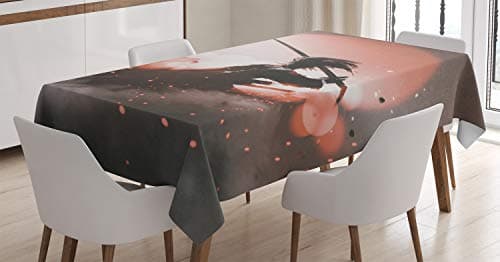 ABAKUHAUS Japonais Nappe, Samurai Japon, Linge de Table Rectangulaire pour Salle à Manger Décor de Cuisine, 140 cm x 200 cm, Ombre de Saumon