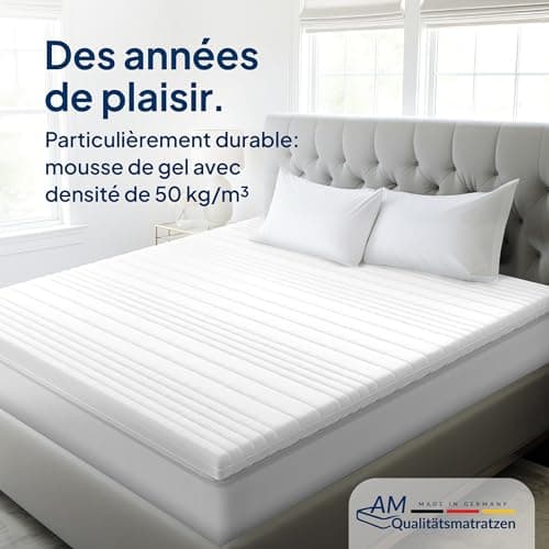 AM Qualitätsmatratzen - Surmatelas 160 x 200 en Mousse Gel - Surmatelas Souple et Adaptable - Housse de surmatelas Amovible et Lavable - Surmatelas memoire de Forme 160x200 6 cm - Haute qualité