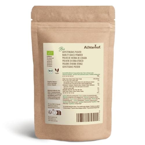 Poudre d'herbe d'orge BIO (500g) | De culture allemande | Qualité alimentaire brute | 100% poudre d'herbe d'orge | Résidus contrôlés | vom-Achterhof