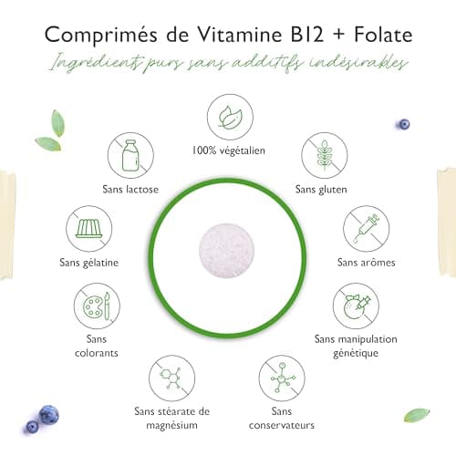 Vitamine B12-240 comprimés pour 8 mois - 500μg Vit B12 + acide folique 200μg par jour - Méthylcobalamine, adénosylcobalamine & hydroxocobalamine B12 + acide folique bioactif Quatrefolic®
