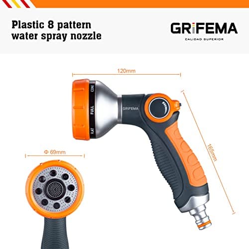 GRIFEMA GE1303 Pistolet arrosage du jardin 8 modèles réglables, pulvérisateur multifonctionnel avec débit d'eau contrôlable, lavage de voiture, nettoyage de cour, Exclusivité Amazon