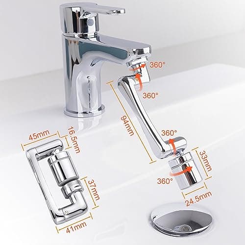 Ibergrif M91006, Robinet Magique Pivotant 1440°, Mousseur Robinet avec 2 Modes de Pulvérisation, Adaptateur de Robinet d'Extension Universel, Corps en Laiton, Chromé, Argent
