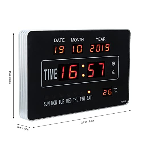 Duokon Horloge de Calendrier, Affichage de la température de l'heure de l'horloge de Calendrier électronique numérique Multifonctionnel Prise UE 110-220 V