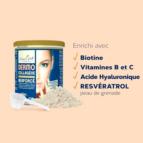 Collagene Marin Poudre 275g | Peptide de Collagene Hydrolysé Peptan 5000mg Collagène Marin Acide Hyaluronique, Ovomet et Biotine | Complément Alimentaire Peau Dermo Essence Pure | Api-Nature