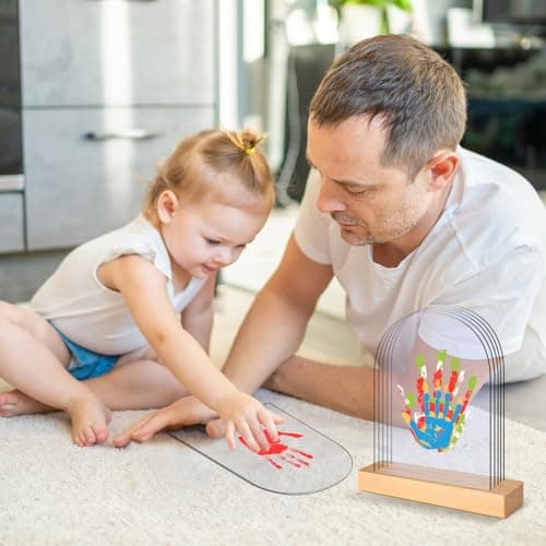 TOGOU2S Empreinte Main Famille 5 Plaques en Plexiglas 6 Couleurs de Pigments, Empreinte Bebe Convient Pour Les Anniversaires La Fête des Mères La Fête des Pères et Les Événements Familiaux