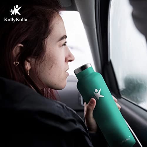 KollyKolla Bouteille Isotherme 1L, Gourde Inox avec en Paille, Bouteille d'eau sans BPA, Réutilisable, Anti-Fuite, Gourde Acier Inoxydable pour Enfant, Adultes, Sport, Cyclisme, École - 2 Couvercles