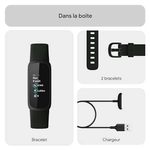 Google Fitbit Inspire 3 Bracelet d’activité sport et santé avec jusqu’à 10 jours d’autonomie de batterie et compatible avec Android et iOS, Parme, Noir intense