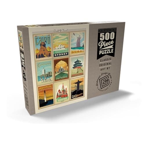 MyPuzzle World Travel, Collage, Poster Vintage - Premium 500 Pièces Puzzle - Collection spéciale MyPuzzle de Anderson Design Group