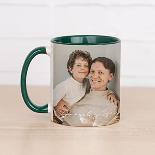 Wanapix | Tasse Personnalisée avec Photo et Texte | Tasse à Café Personnalisable | Céramique Mug | Cadeau Original | Va au micro-ondes | 325ml | Intérieur et Poignée Vert