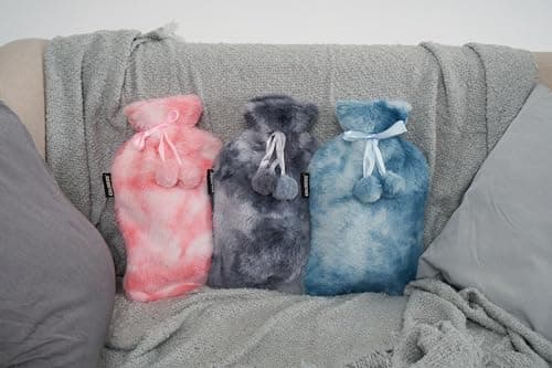 CALINDOO - Bouillotte Eau Chaude En Caoutchouc Naturel Avec Sa Housse Premium Toute Douce - Conçue Conçue Dans Un Moule Unique CALINDOO CALINDOO - Bouchon Hermétique - Housse Sherpa Tie Gris - 2L