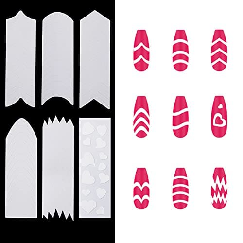 Pwsap Autocollants Ongles Français, Auto-Adhésifs Autocollants de Manucure Blanc, 24 Feuilles Autocollants Tips Guide Ongles Français Pour Manucure Décoration, Vagues, Lune, étoiles, formes d'amour