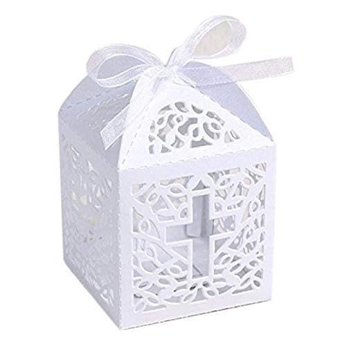 Musuntas 50 TLG. Vogelkäfig diseño caja de caja de cartón de Regalo de bautizo Fiesta decoración de mesa Bomboniere de boda decoración nupcial bebé ducha Bonboniere Box (Color Blanco)