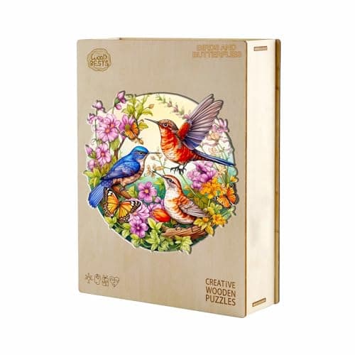 Blumuze Puzzle Bois Adulte 290pcs,Oiseaux et Papillons Puzzle en Bois Animaux, Puzzles en Bois Animal Unique pour Adulte, Wooden Puzzles L-13.3 * 13in