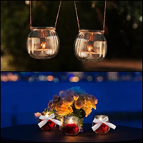 Belle Vous Photophore Verre Transparent pour Bougies Chauffe-Plat avec Ruban Blanc (Lot de 12) - Bougeoir Mariage, Fêtes, Décoration de la Maison, Centres de Table et Cadeaux