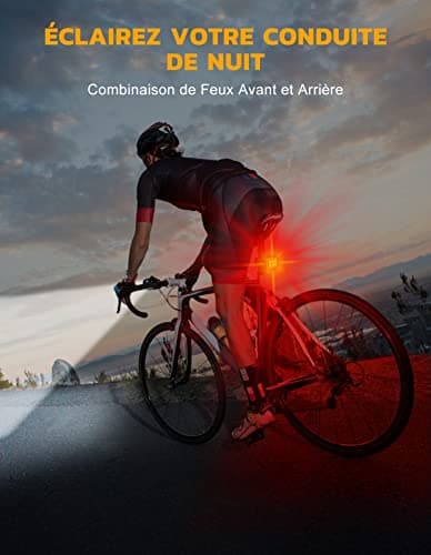 CIRYCASE Lumiere Velo avec Spot et Faisceau d'Inondation, Rechargeable par USB Lampe Vélo LED Étanche IP65, 2 x 4 + 2 x 6 Modes de Luminosité Eclairage Velo Avant et Arrière pour Cyclysme VTT