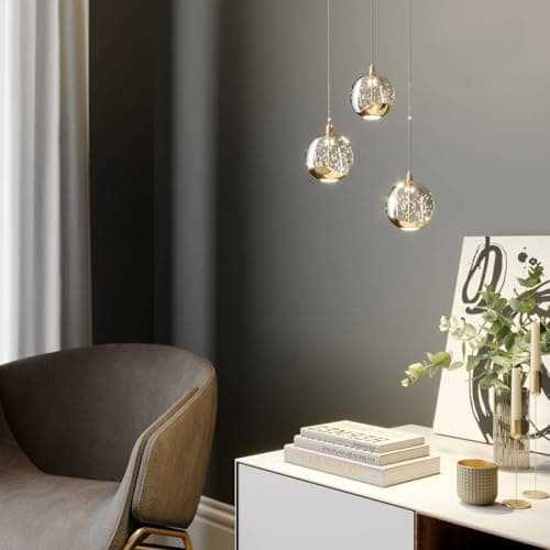 LED Suspension en verre Hayley Transparent Verre e. a. pour Salon & Salle à manger (à 3 lampes,), Luminaire, Lampe plafond, Luminaire Plafonnier, Suspendue
