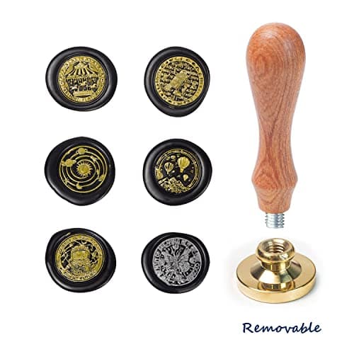 Kit de tampons de cire, tampon de cire ANBOSE avec 6 têtes en laiton amovibles et 1 manche en bois, tampon de cire à cacheter renard sunbird pour cartes