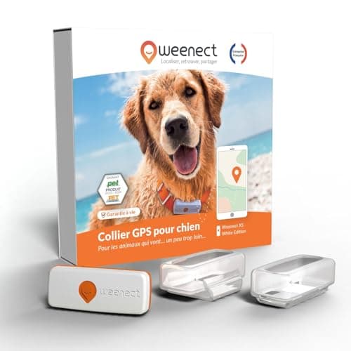 Weenect Chien XS - Nouveau GPS pour Chien | Mini Traceur GPS pour Chien en Temps réel | Etanche | Plus Petit modèle du marché | Fonctionne avec abonnement | Garantie à Vie