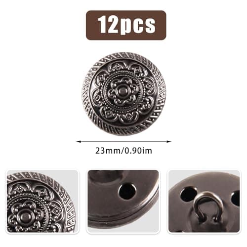 MytaYt 12 Pièces 23MM Métal Boutons Mercerie Metal Retro Boutons Ronds Boutons Manteau Bouton Noir Couture Boutons pour Les Hommes Femmes Blazer, Uniforme, Chemise, Veste, Bricolage Artisanat