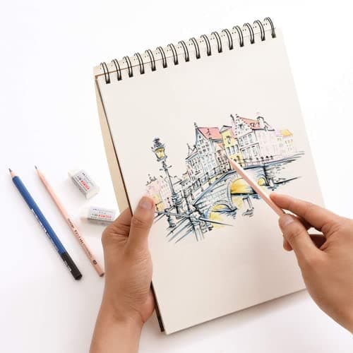 VEESUN Carnet Dessin A4, 2pcs Cahier Reliure Spirale avec Couverture Rigide Croquis Papier Materiel avce Pages Blanches Convient à Crayon Stylo Aquarelle D'art, 160GSM 60 Pages