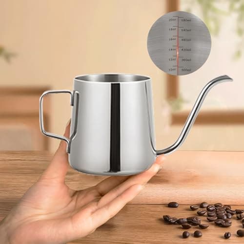 Cafetière à Bec Long et étroit 350 ML, Petite Bouilloire à Col de Cygne à Oreilles Fines Suspendues en Acier Inoxydable pour Usage domestique(Argent)