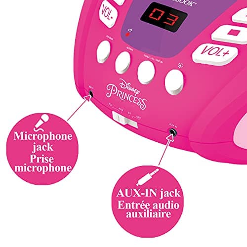 Lexibook - Disney Princesses - Lecteur CD Bluetooth pour Enfants - Portable, Effets Lumineux, Prise Micro, entrée auxiliaire, Batterie ou Secteur, RCD109DP