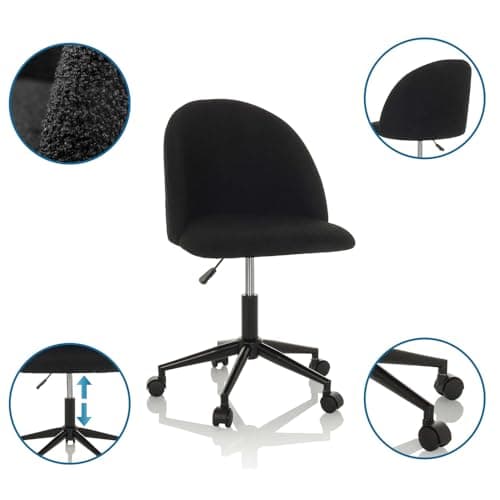 hjh OFFICE Chaise de Bureau Design SOLAO TED B Tissu Teddy, Chaise de Bureau réglable en Hauteur, rembourrée, Noir 645066