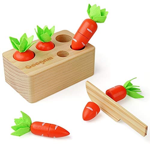 Coogam Jouet de tri de Carotte en Bois, trieur de Forme de Couleur Montessori Jeu d'association de récolte de Coupe pour la compétence motrice Fine des Tout-Petits, Apprentissage préscolaire éducatif