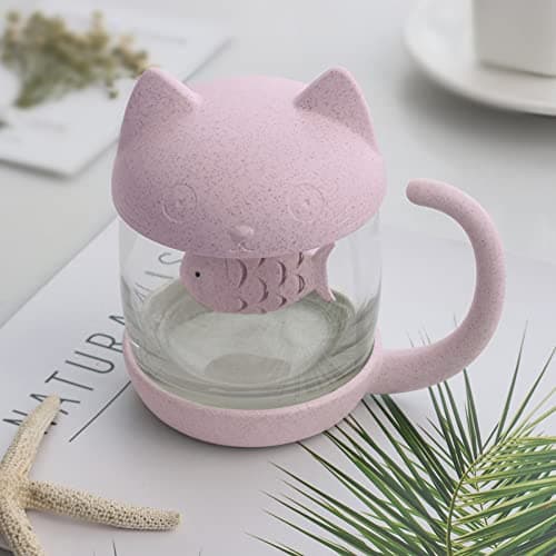 BigNoseDeer Cadeau Femme Cadeau Noel Tasse à thé en Verre de Chat Bouteille d'eau-avec Filtre de Filtre à Infusion de Pain de Poisson 250ML (8 oz) (Rose)