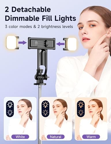135CM Perche à Selfie Trépied avec 2 Lumière, Trépied pour Téléphone avec Télécommande Détachable, Portable Selfie Stick Trepied Extensible avec Vis de 1/4" Compatible pour iPhone/Android/GoPro/Camera
