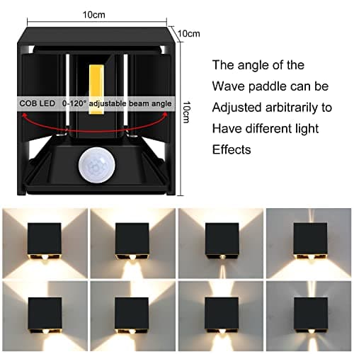 LEDMO 2Pack 20W Applique Murale Extérieures Détecteur de Mouvement. Appliques Murales Intérieur 3000K avec Angle de Faisceau Réglable IP65 Lampe Murale LED Noir.