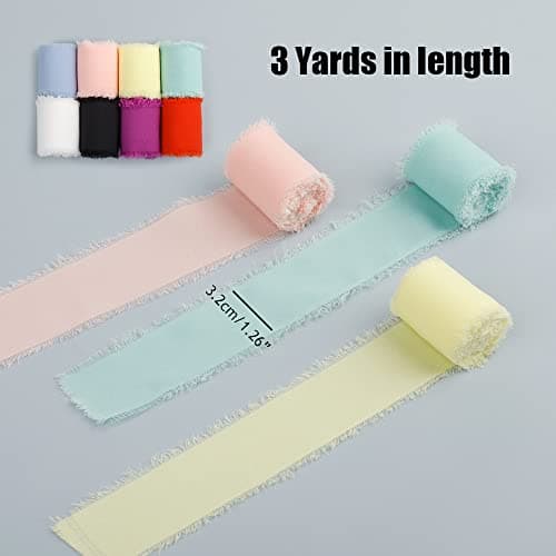 AIFUDA Lot de 8 rouleaux de ruban en mousseline de soie fait à la main pour bouquets, décoration, invitations de mariage - 8 couleurs - 3,8 cm x 2,9 m