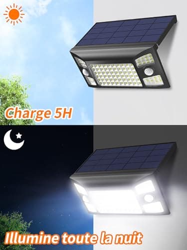 intelamp Lampe Solaire Exterieur, 4000mAh Lampe Solaire Exterieur Détecteur de Mouvement, 1300LM Projecteur Exterieur Solaire, adapté à la cour de la terrasse du garage du jardin