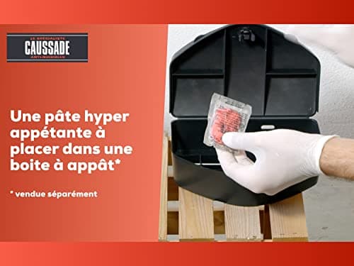 CAUSSADE Anti Rats & Souris - Forte Infestation - Lieux secs & humides - 10 Sachets pâtes Fluorescents - Prêt à l'emploi - Une Ingestion Suffit - Fabriqué en France - 150g - CARSPT150N