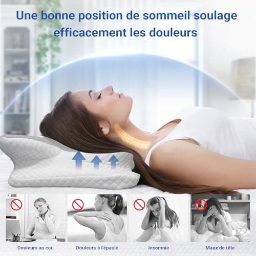 HotHands Oreiller Ergonomique Cervical à Mémoire de Forme, Oreiller pour Les Dormeurs sur Le Côté, Le Dos et Le Ventre pour Soulager la Douleur et Améliorer la Qualité du Sommeil, 62x41x13/11cm