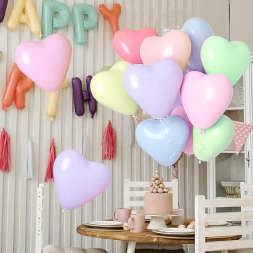 50 Pcs Ballon coeur Macarons, 10 Pouces Macarons Ballons en Latex en Forme de Cœur, Ballon Coeur Helium, Ballon Coeur Romantique,pour Engagement, Mariage, Valentine et Anniversaire fête Décoration