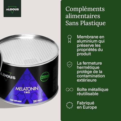 500 Comprimés Melatonine 1 mg | 500 nuits (+ 16 mois) | Mélatonine pure | Mélatonine contre l'insomnie, Mieux Dormir | Mélatonine pour bien dormir | Complement Alimentaire Fatigue | Fabriqué dans l'UE
