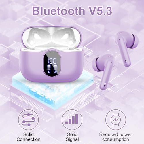 Écouteurs Bluetooth 5.3, Écouteur sans Fil avec 4 ENC Réduction Antibruit Mic Casque Bluetooth Hi-FI Son Stéréo, 36 Heures Durée de Lecture, IP7 Etanche, Écran LED, Contrôle Tactile