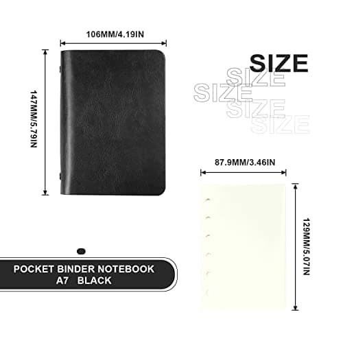LERANXIN Petit Carnet, Cahier de Poche A7, Mini Classeur 6 Anneaux, Confortable à Tenir Cahier Page Blanche, Bloc Notes à Feuilles Mobiles avec Papier Rechargeable